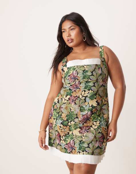 Vestido corto con estampado estilo tapiz de algodón de ASOS DESIGN Curve - view 1