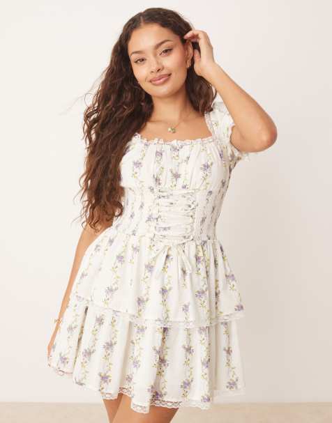 Vestido corto con estampado floral azul estilo tapiz y diseño estilo corsé de Miss Selfridge Petite - view 1