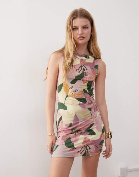 Vestido corto con estampado floral efecto acuarela y cuello barco de Reclaimed Vintage - view 1