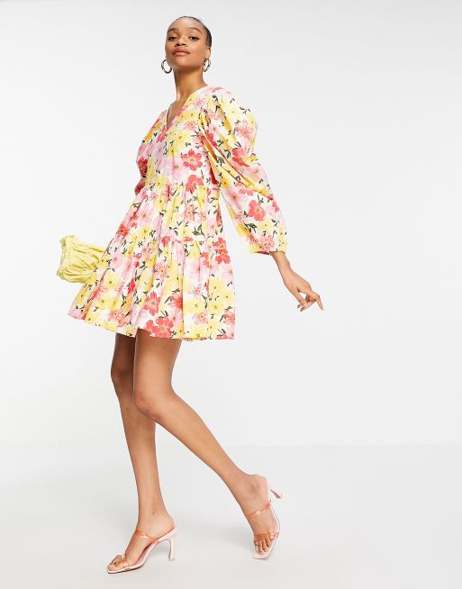 Vestido corto con estampado floral luminoso y mangas exageradas de algodón de Y.A.S - MULTI, 4 de 4