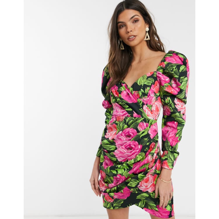 Vestido flores manga discount abullonada