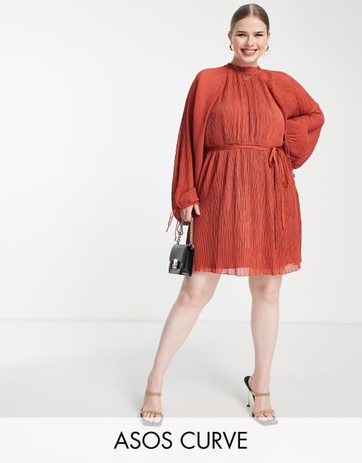 Vestido corto con mangas tipo blusón, cuello alto plisado y detalle anudado en los puños de gasa de ASOS DESIGN