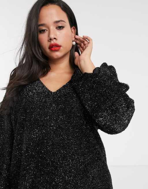 Vestido corto con oropeles y mangas acampanadas de ASOS DESIGN Curve, 3 de 4