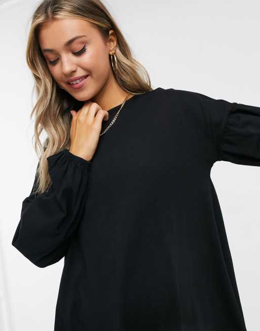 Vestido corto con vuelo y mangas abullonadas en negro de ASOS DESIGN , 3 de 4