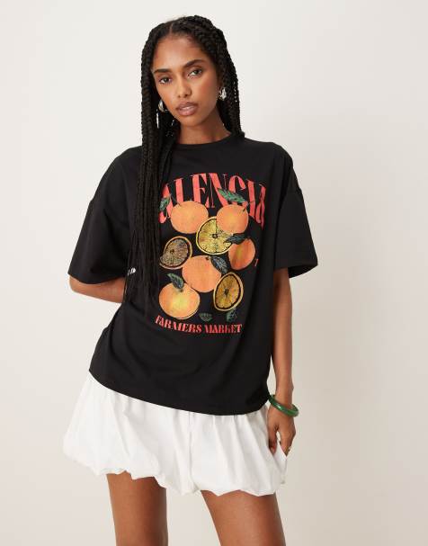 Vestido corto estilo camiseta con estampado gráfico y bajo abullonado de ASOS DESIGN - view 1