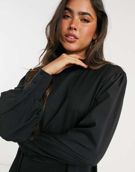 Vestido corto estilo sudadera negro con sobrefalda y mangas voluminosas de Vero Moda, 3 de 4
