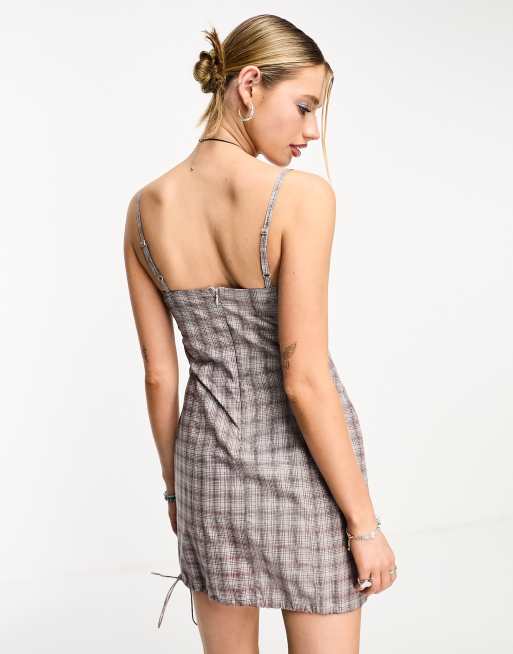 Vestido gris online cuadros