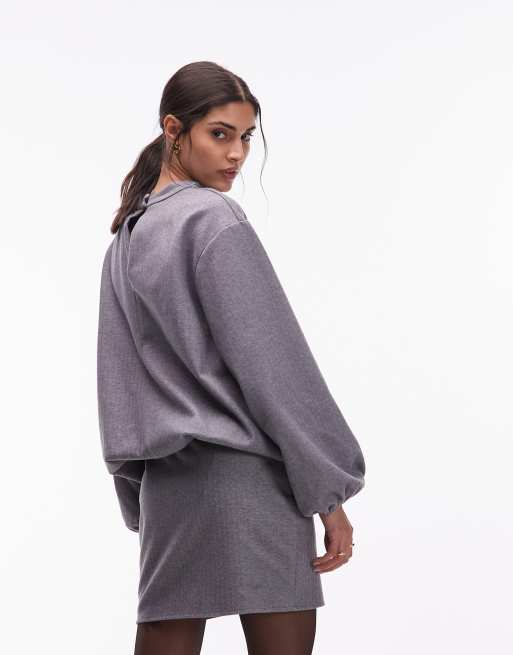 Vestido corto gris estilo blusón de cuello alto con mangas abombadas de ASOS DESIGN, 4 de 4