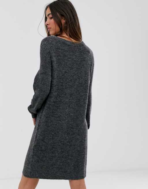 Vestido corto gris estilo jersey con cuello de pico de Vila, 2 de 4