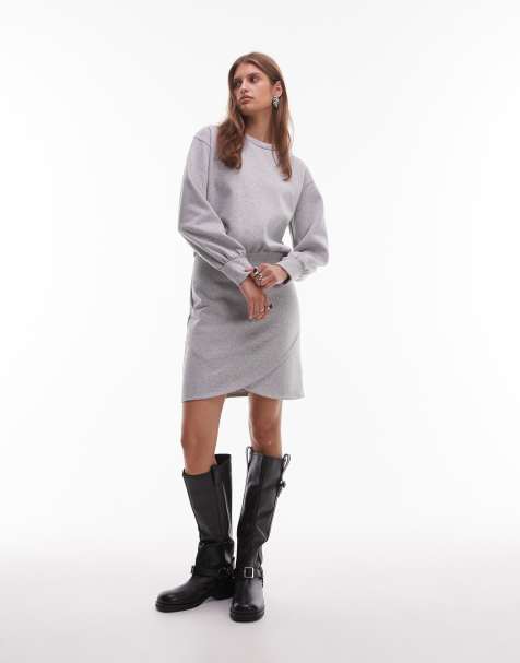 Vestido corto gris jaspeado con mangas globo y bajo cruzado de punto de ASOS DESIGN - view 1