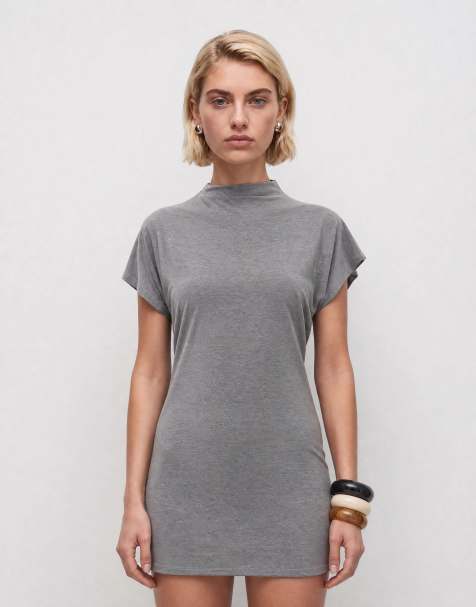 Vestido corto gris jaspeado con mangas murciélago y cuello alzado de ASOS DESIGN - view 1
