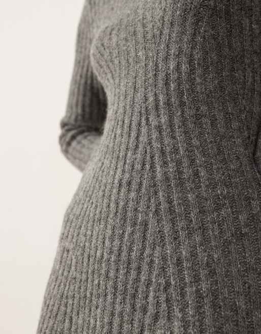 Vestido corto gris jaspeado de punto acanalado premium de YAS, 2 de 4