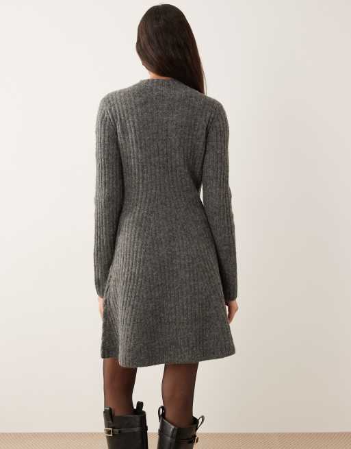 Vestido corto gris jaspeado de punto acanalado premium de YAS, 4 de 4