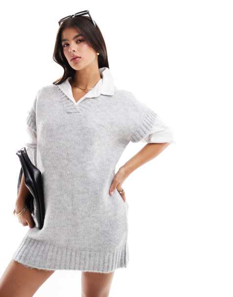 Vestido corto gris jaspeado sin mangas de punto de canalé de Miss Selfridge - view 1