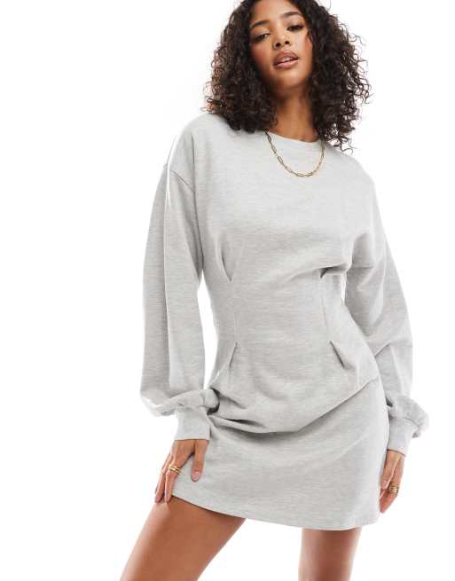 Vestido corto gris lavado estilo sudadera con cintura ceñida de ASOS DESIGN, 2 de 4