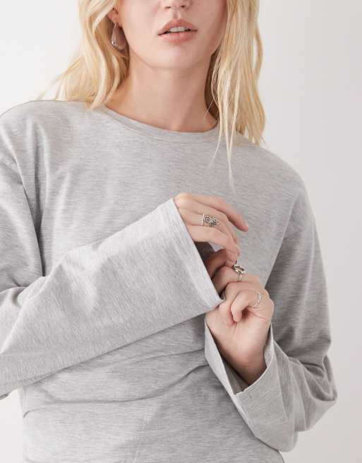 Vestido corto gris melange de manga larga con cintura ceñida de Weekday, 3 de 4