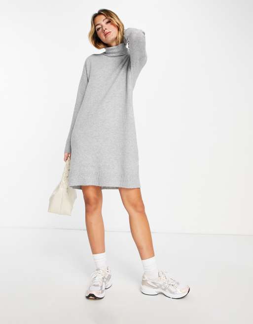 Vestido corto gris melange estilo jersey con cuello vuelto de Vero Moda, 3 de 4
