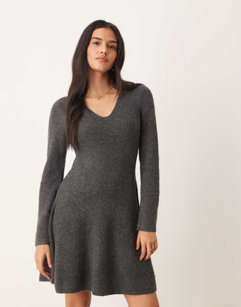 Vestido corto gris oscuro de corte skater de punto de JDY - view 1