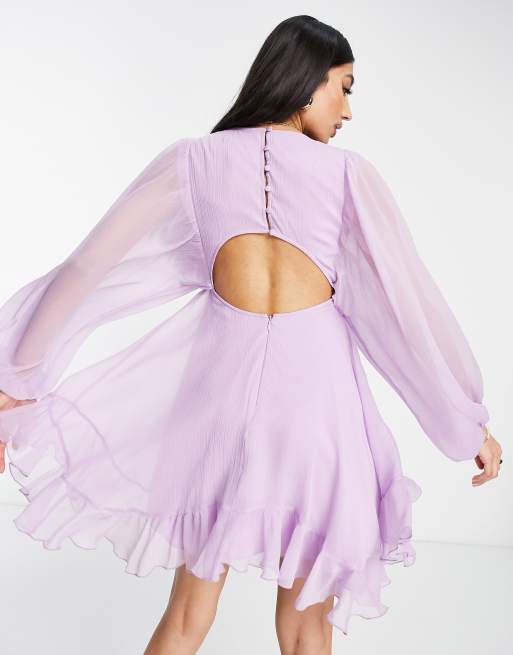 Vestido corto lila con mangas estilo blusón y detalle de botones de ASOS DESIGN, 2 de 4