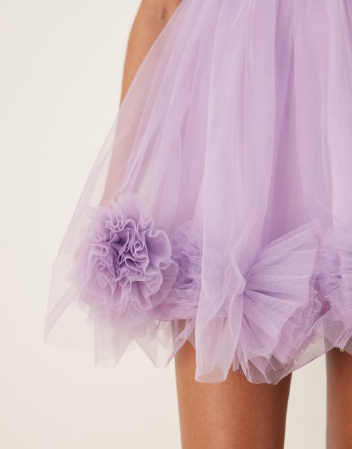 Vestido corto lila de estilo babydoll con bajo abullonado de Lace & Beads, 3 de 4