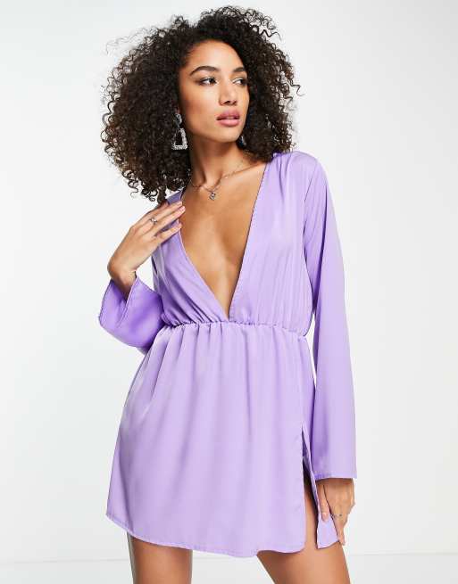 Vestido corto lila de satén texturizado de Public Desire | ASOS