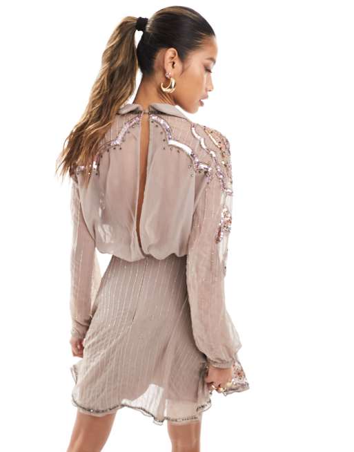 Vestido corto malva con botones, solapas y diseño adornado de ASOS DESIGN, 3 de 4