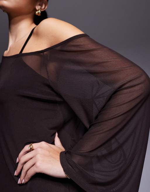 Vestido corto marrón chocolate con detalle de capa superpuesta de ASOS DESIGN, 2 de 4