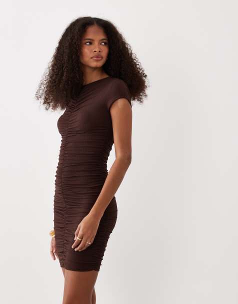 Vestido corto marrón chocolate fruncido en la parte delantera de ASOS DESIGN - view 1