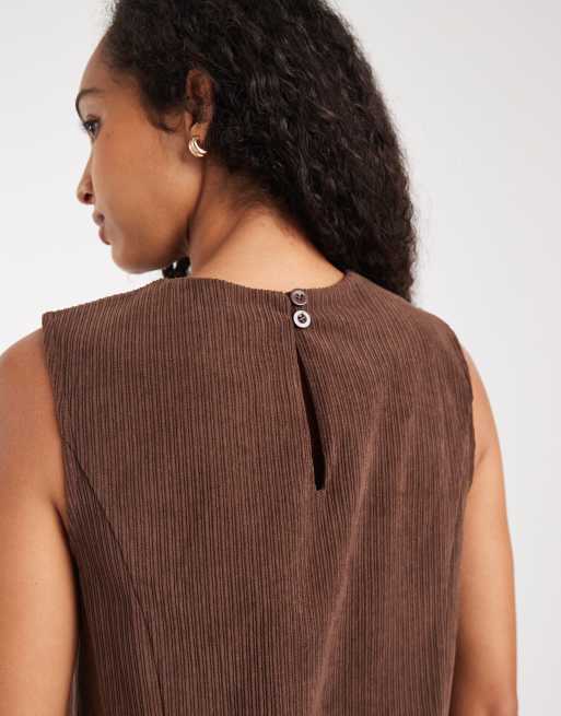 Vestido corto marrón chocolate sin mangas de pana de Threadbare, 4 de 4