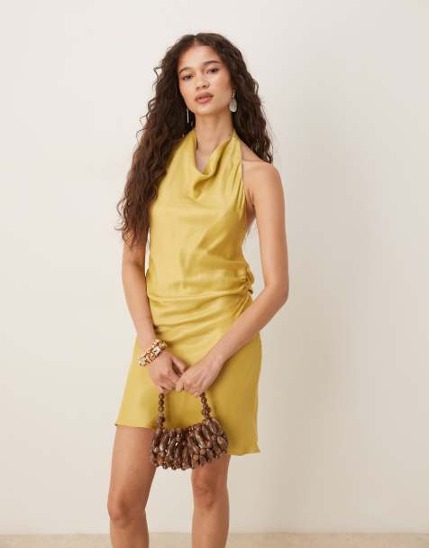 Vestido corto marrón con cuello desbocado y espalda al aire de satén de ASOS DESIGN - view 1