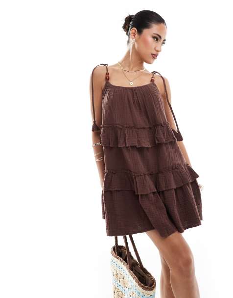 Vestido corto marrón de macramé de River Island - view 1