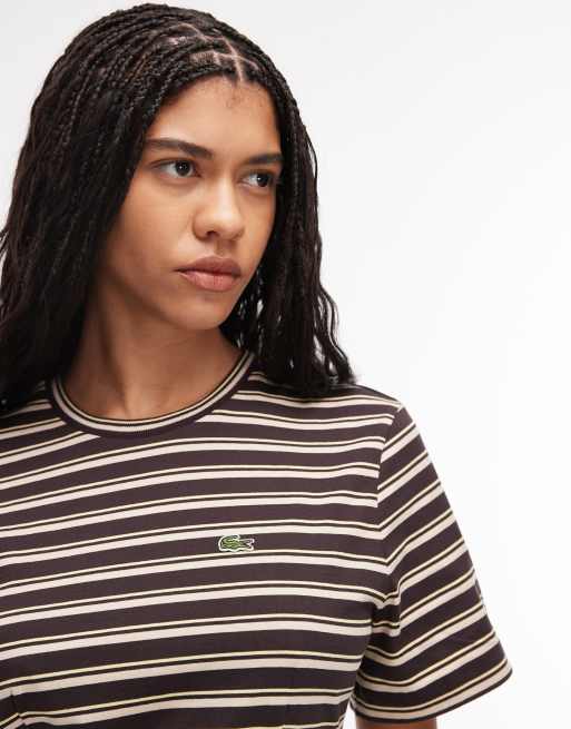 Vestido corto marrón estilo camiseta a rayas de Lacoste, 3 de 4
