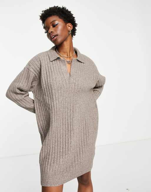 Vestido corto marrón melange de punto de poliamida Husky de Weekday - BROWN