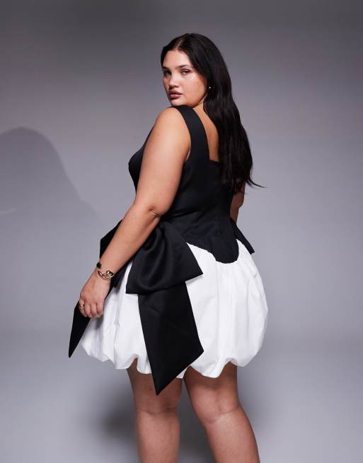 Vestido corto monocromático con lazo y bajo abullonado de ASOS LUXE Curve, 4 de 4
