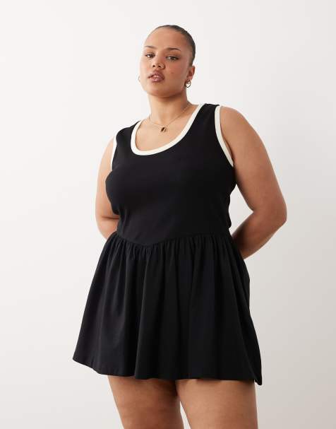 Vestido corto monocromático con ribete en contraste de ASOS DESIGN Curve - view 1