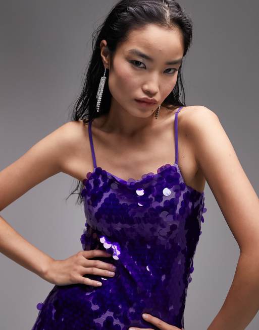 Vestido corto morado de lentejuelas grandes de Topshop ASOS