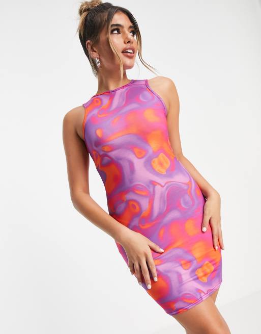 Vestido corto multicolor ajustado sin mangas con estampado marmolado de I Saw It First