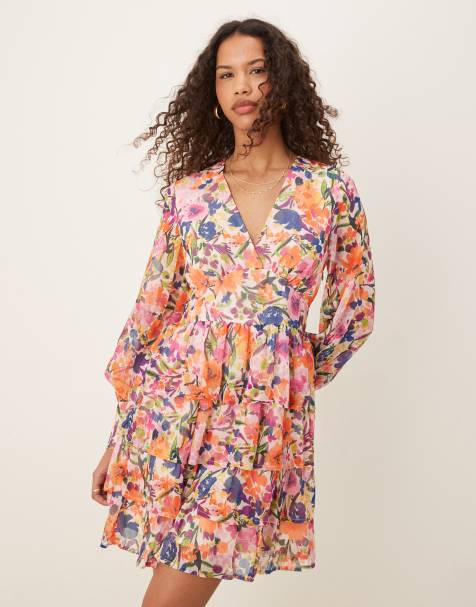 Vestido corto multicolor escalonado con estampado floral de VILA - view 1