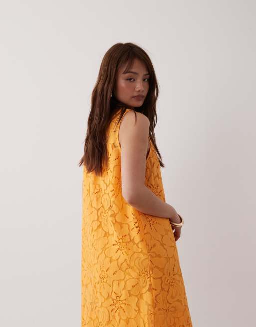 Vestido corto naranja chispeante de corte recto de encaje de ASOS DESIGN Petite, 4 de 4