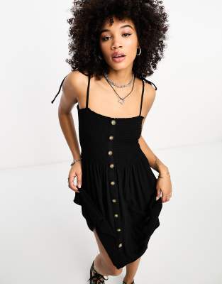 Vestido corto negro abotonado con detalle fruncido de Only - view 1