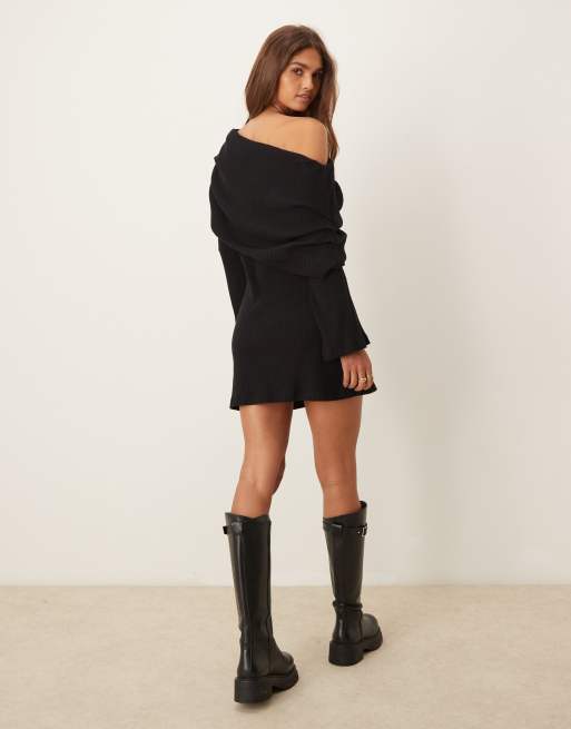 Vestido corto negro acanalado con hombros caídos de ASOS DESIGN, 4 de 4