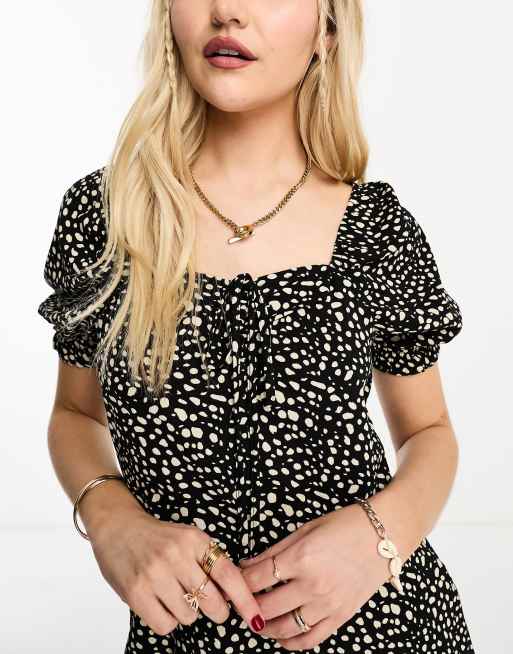Vestido corto negro con lunares online blancos