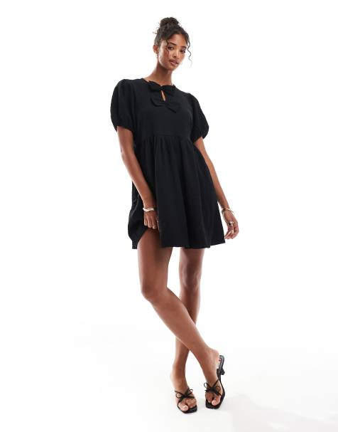 Vestido corto negro amplio con lazo delantero de New Look - view 1