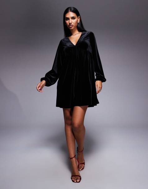 Vestido corto negro amplio de terciopelo de New Look - view 1