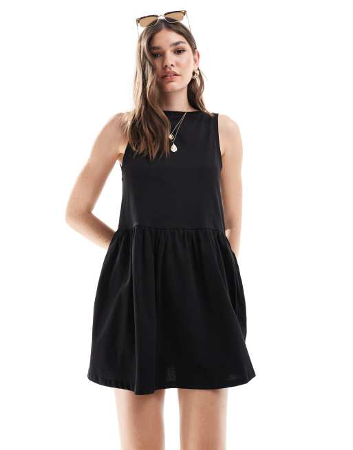 Vestido corto negro amplio sin mangas con espalda escotada de ASOS DESIGN