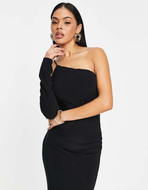 Vestido corto negro asimétrico con manga extraíble de Trendyol, 3 de 4
