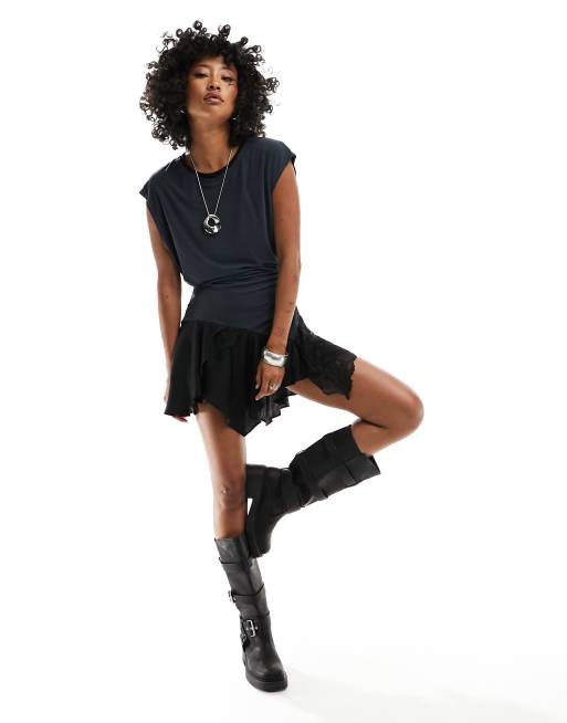 Vestido corto negro ceñido asimétrico de Free People