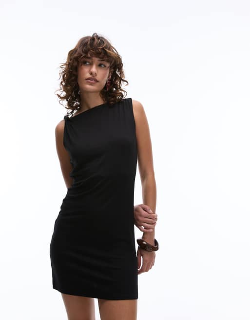 Vestido corto negro ceñido con tirante retorcido de punto liso de Topshop