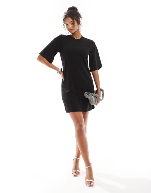 Vestido corto negro con acabado efecto purpurina de Object