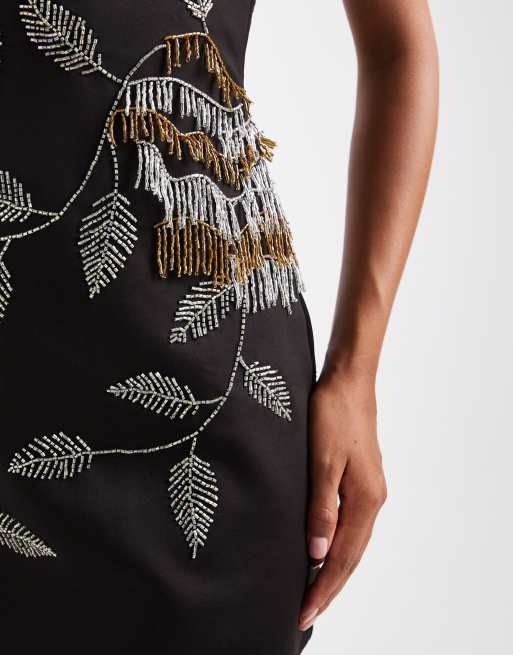 Vestido corto negro con adornos dorados de cuentas de ASOS DESIGN, 2 de 4